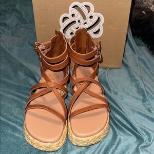 Sam & Libby Tan Strappy Espadrille Wedges